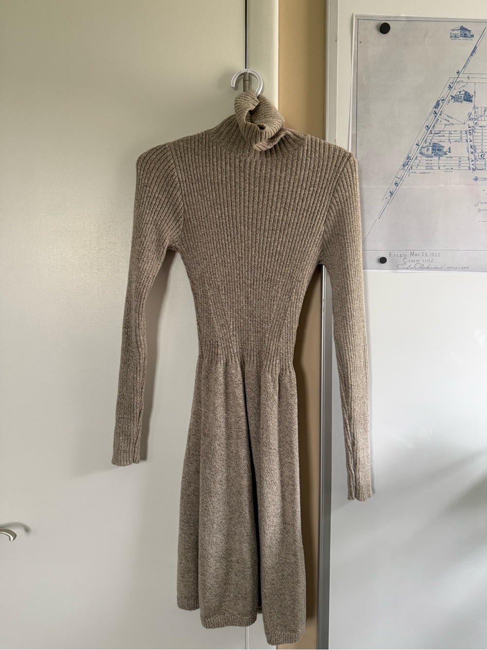 A&F Turtleneck Long-Sleeve Knit Dress in Beige